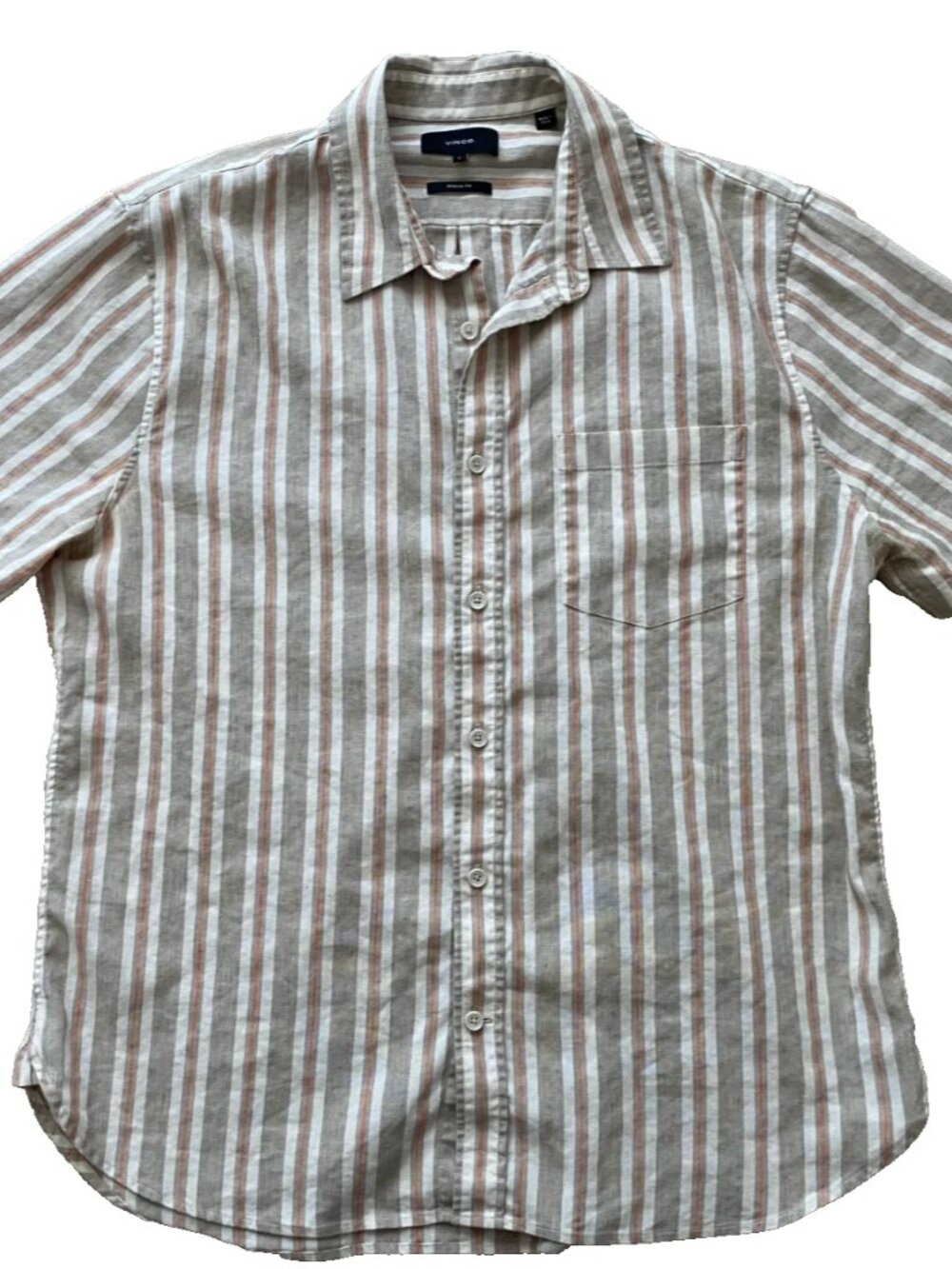 VINCE. Men's Large Linen Blend Short Sleeve Button Up Casual Shirt Multi Stripe